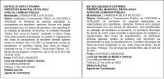 Prefeitura de Palhoça publica editais de chamada pública